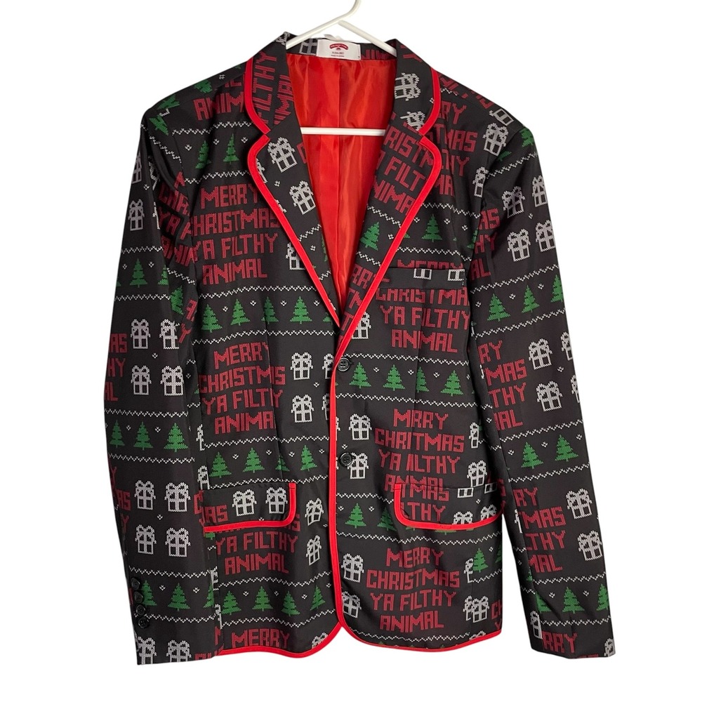 Holiday Time Mens Home Alone Blazer Sz S Black Merry Christmas Ya Filthy Animal